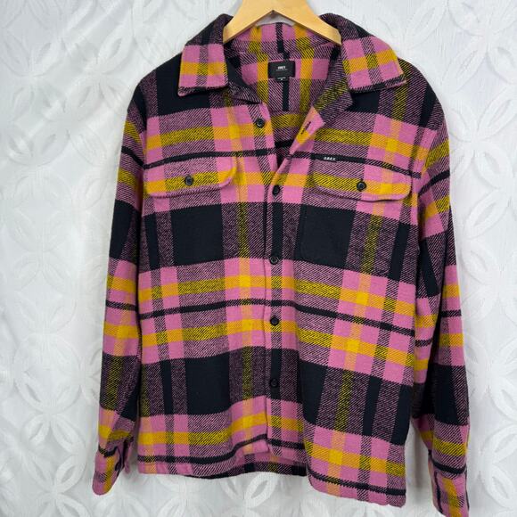 Obey Fitzgerald Woven Heavy Flannel Shirt Burnt Brick Multi Men's Size M NWT - Picture 4 of 9